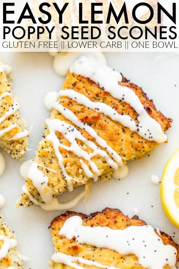 If you want the perfect sweet and tangy treat for brunch, you have to try these gluten free Lemon Poppy Seed Scones! They're so simple and made in one bowl! thetoastedpinenut.com #thetoastedpinenut #lemon #lemonrecipes #lemonpoppy #scones #lemonpoppyscones