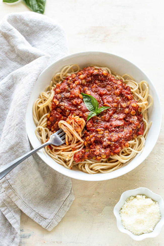 Hearty & Satisfying Vegan Lentil Bolognese - The Toasted Pine Nut