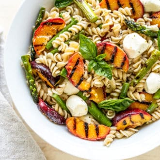 Grilled Peach + Asparagus Pasta Salad - The Toasted Pine Nut