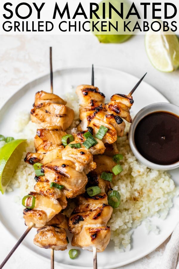 Such an easy and delicious weeknight meal! You'll love how flavorful and fun these Soy Marinated Grilled Chicken! They're so moist and delicious! thetoastedpinenut.com #chicken #chickendinner #grilledchicken #chickenkabobs