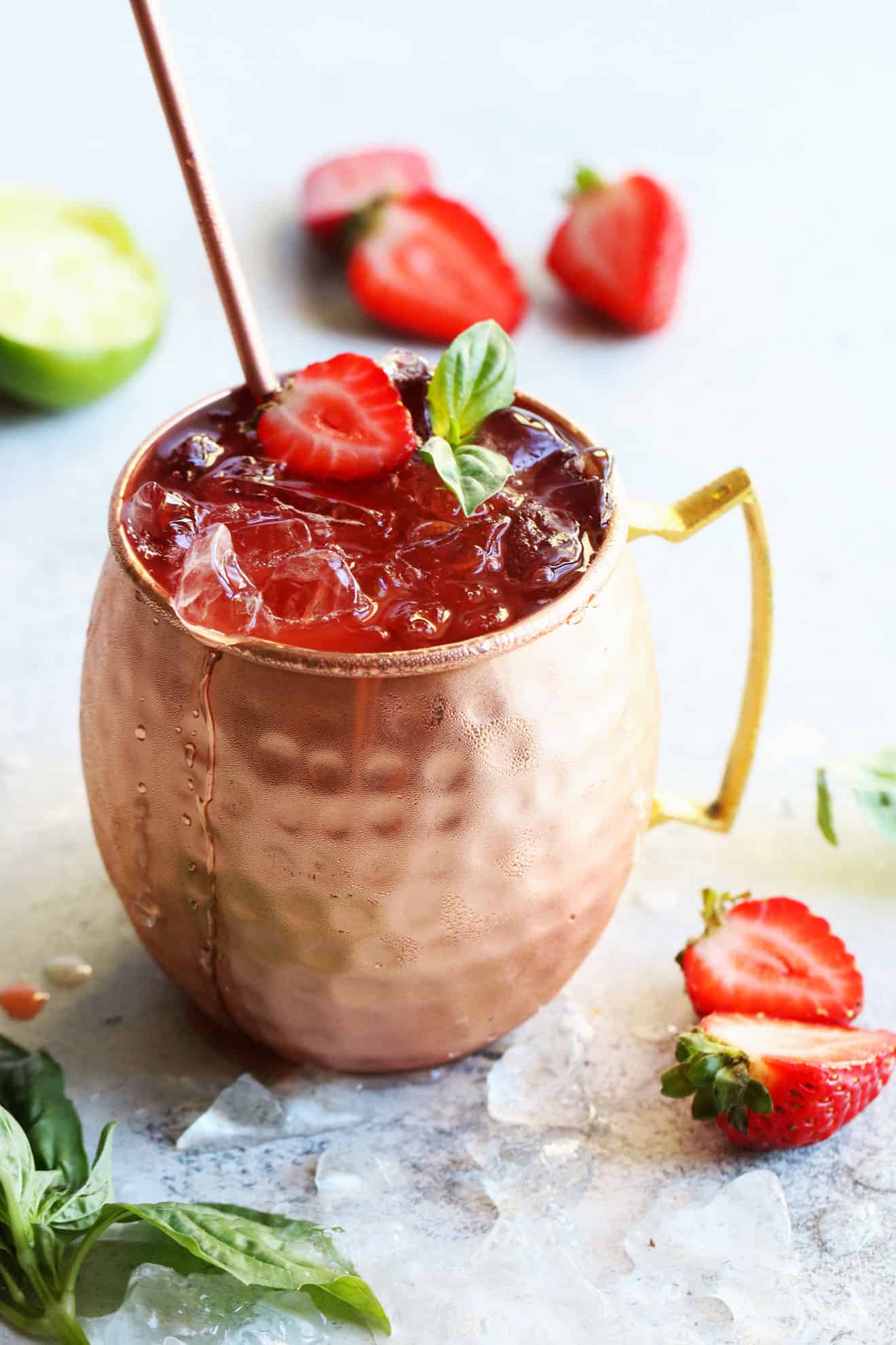 Strawberry Basil Moscow Mules