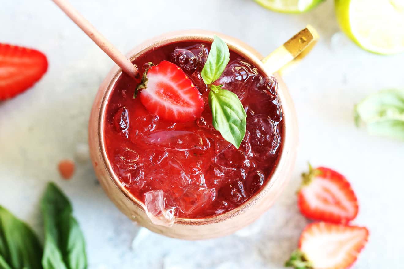 Strawberry Basil Moscow Mules