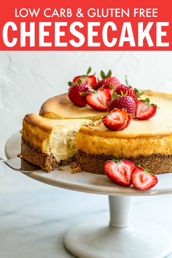 This Gluten Free Cheesecake is a delicious twist on your traditional cheesecake. It has a nutty crust which keeps it lower carb and gluten free! thetoastedpinenut.cocm #thetoastedpinenut #cheesecake #lowcarbcheesecake #glutenfreecheesecake