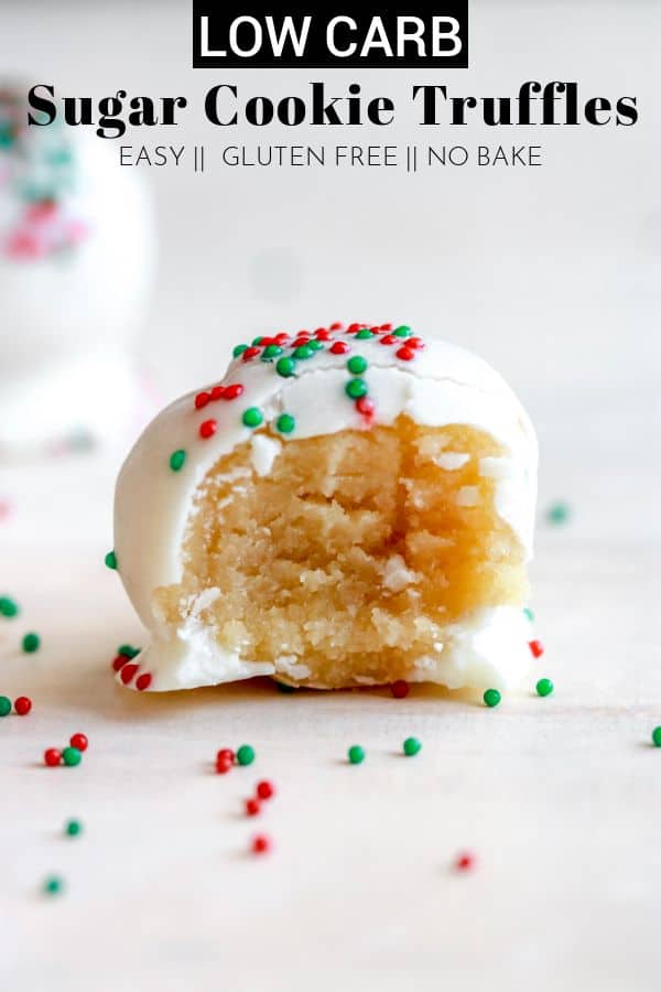Want an easy holiday dessert without turning on your oven? You'll obsess over these low carb and gluten free no bake sugar cookie truffles! thetoastedpinenut.com #thetoastedpinenut ##dessert #buzzfeast #vegan #dairyfree #veganfood #baking #bakingtime #yummy #buzzfeedfood #food52 #foodgasm #forkyea #chocolate #peanutbutter #glutenfreebaking #bakingfun #sweetsweat #eggfree #foodie #dailyfoodfeed #glutenfreedessert #truffles #christmastruffles #sugarcookies #sugarcookietruffles
