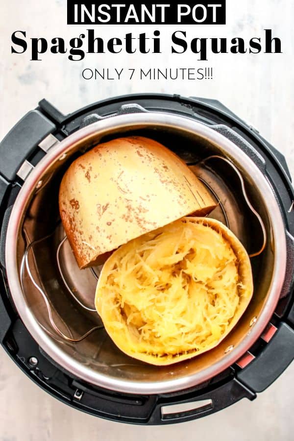 Love spaghetti squash but hate how long it takes to roast in your oven? You need this SEVEN MINUTE recipe for Instant Pot Spaghetti Squash!! thetoastedpinenut.com #thetoastedpinenut #instantpot #instantpotrecipes #spaghettisquash #howto #tutorial #howtocookspaghettisquash