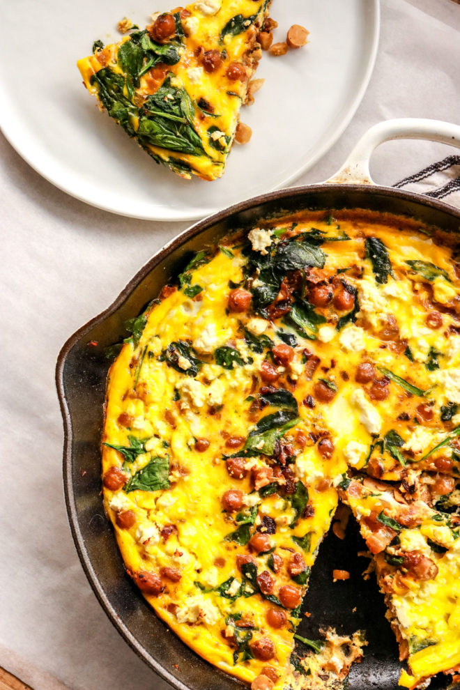 Spicy Chickpea Spinach Feta Frittata - The Toasted Pine Nut