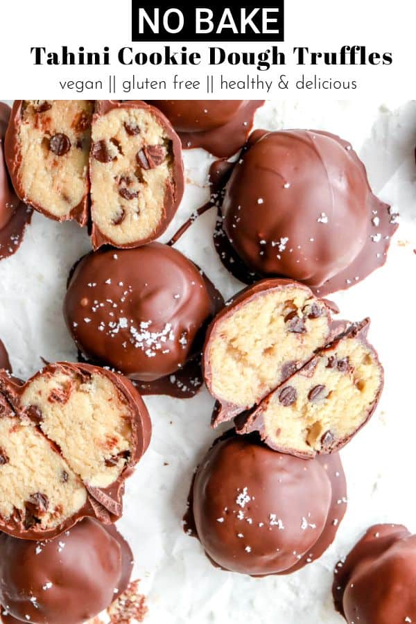 no bake tahini cookie dough truffles pinterest image