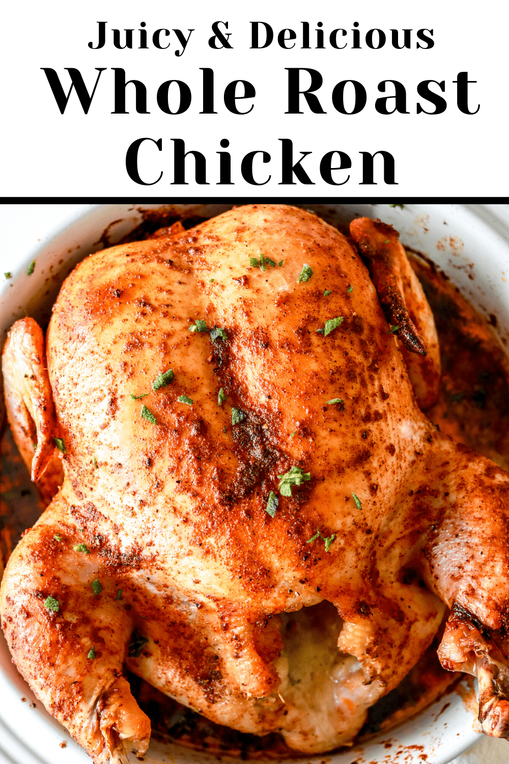 top down image of roasted whole chicken pinterest image