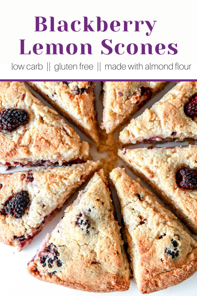 You'll love these gluten free and paleo-friendly blackberry and lemon scones. They're made with almond flour and are naturally sweetened! #thetoastedpinenut #glutenfreescones #lemonscones #almondflourrecipes