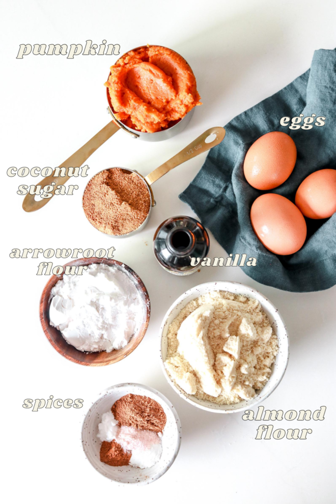 overhead image of all the ingredients to make pumpkin cream cheese swirl muffins