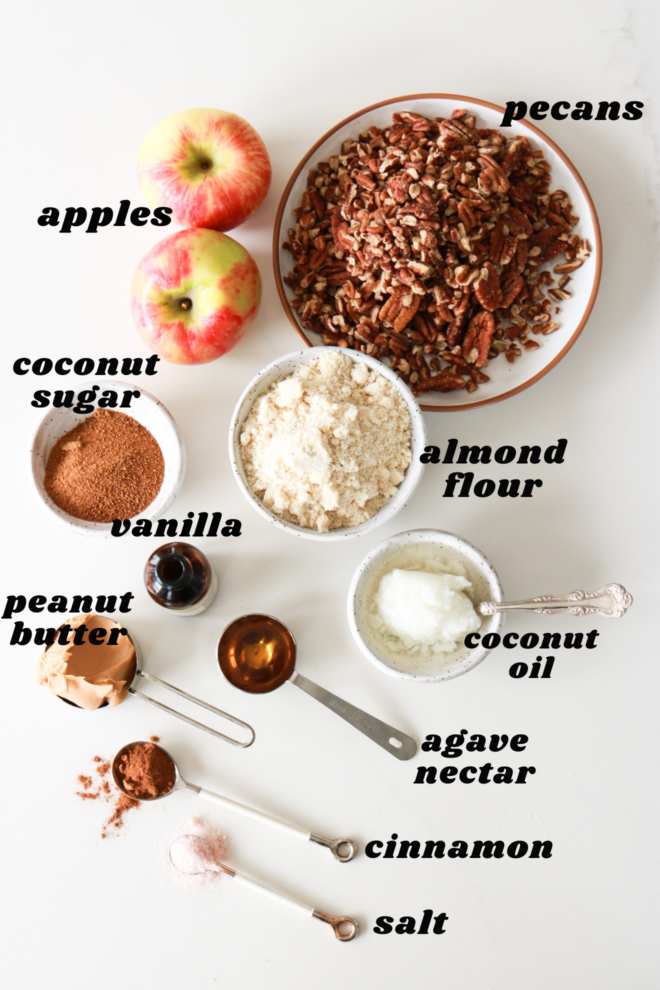 overhead image of all the ingredients needed to make an apple crisp