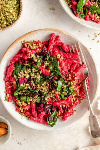 Almond Beetroot Pasta + Nutty Gremolata - The Toasted Pine Nut