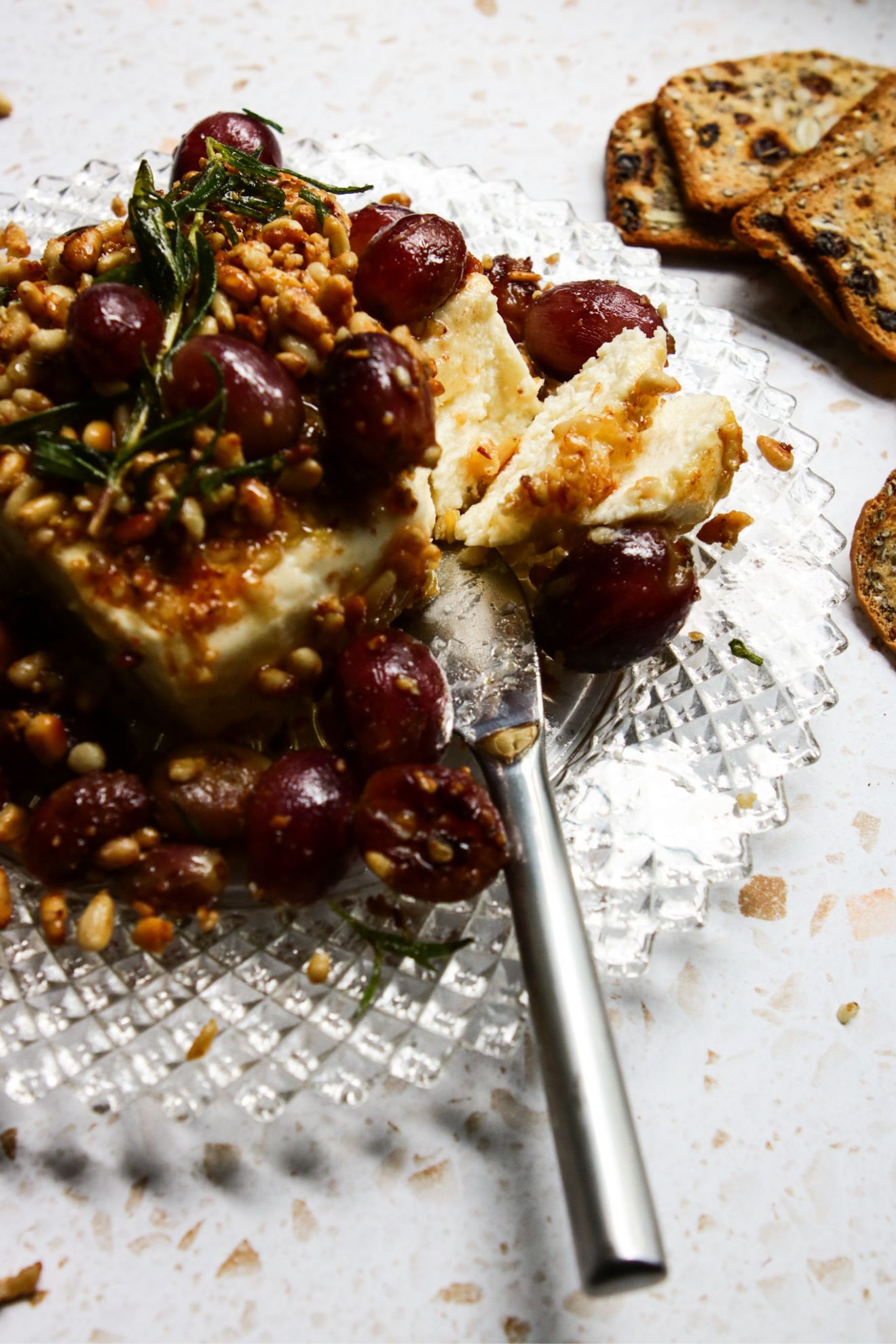 Pan Fried Feta with Honey & Blistered Grapes - The Toasted Pine Nut